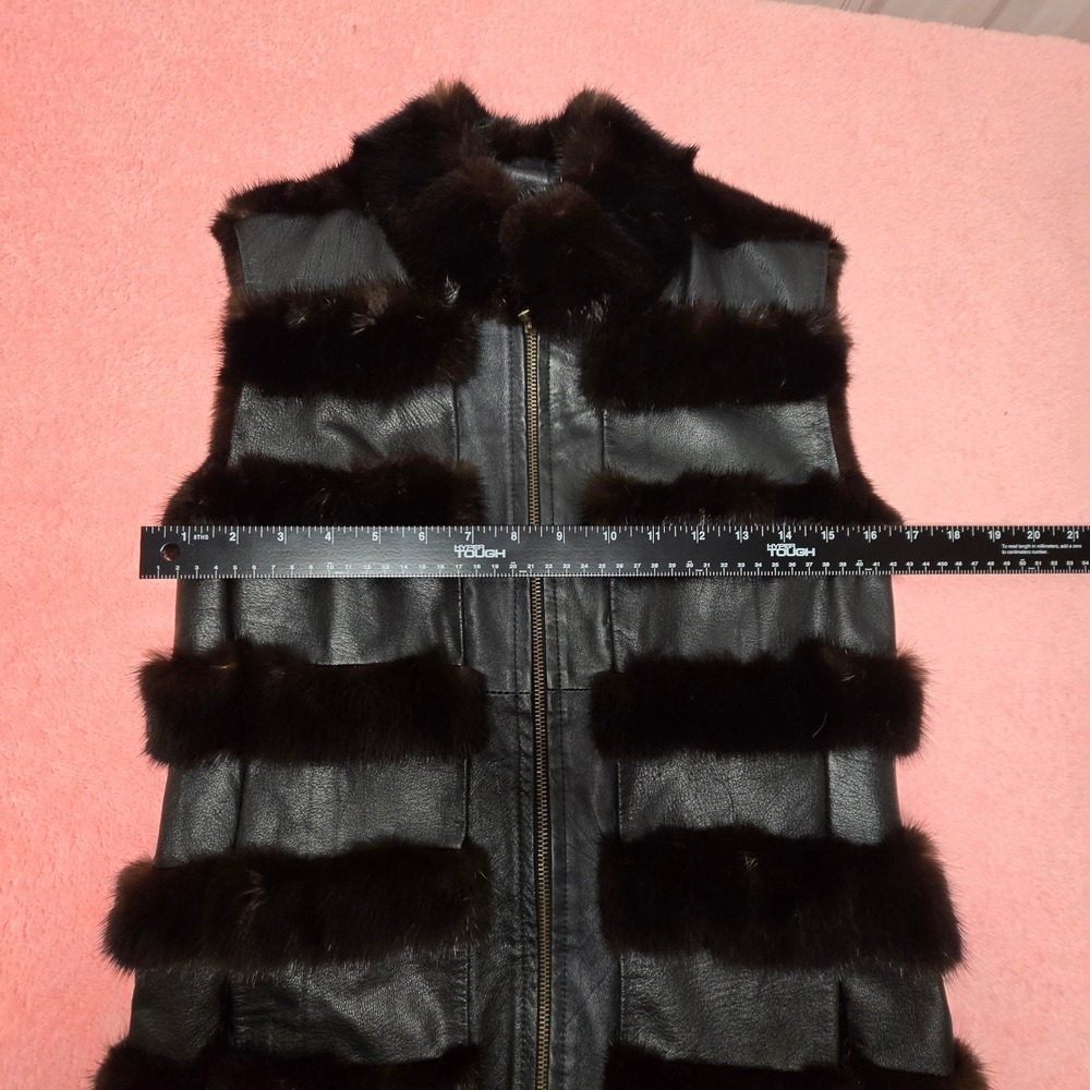 Black Fur Panel Zip Front Sleeveless Vest Women's Size S/M Material Unknown - Picture 7 of 15